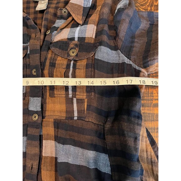 Chelsea & Theodore Shirt Dress Gauze Medium Plaid Button Front Pockets High Low - Picture 7 of 8